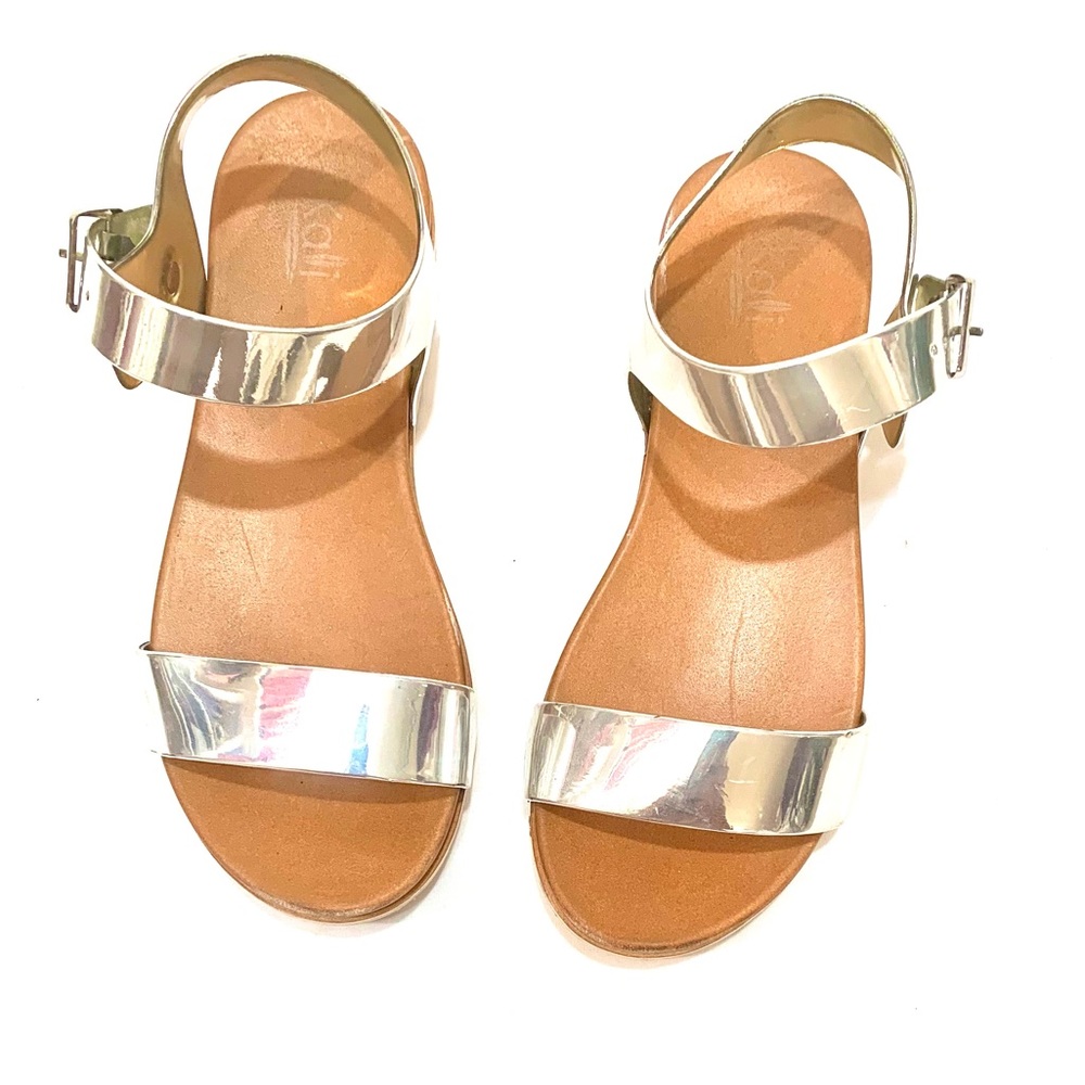 Metallic Silver Ankle Strap Sandals